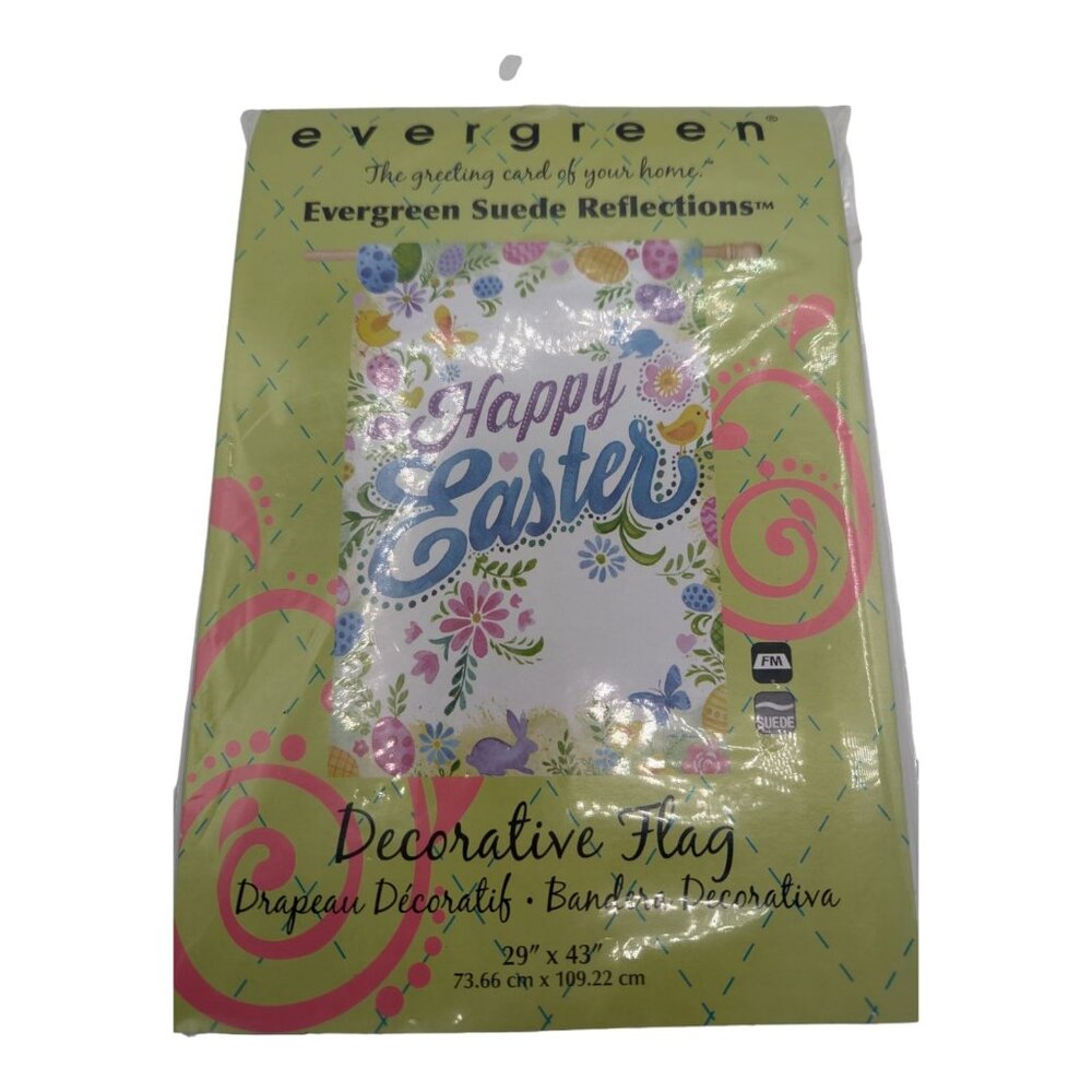 Evergreen Suede Reflections Happy Easter Flag 29" X 43" Eggs Bunny Butterfly